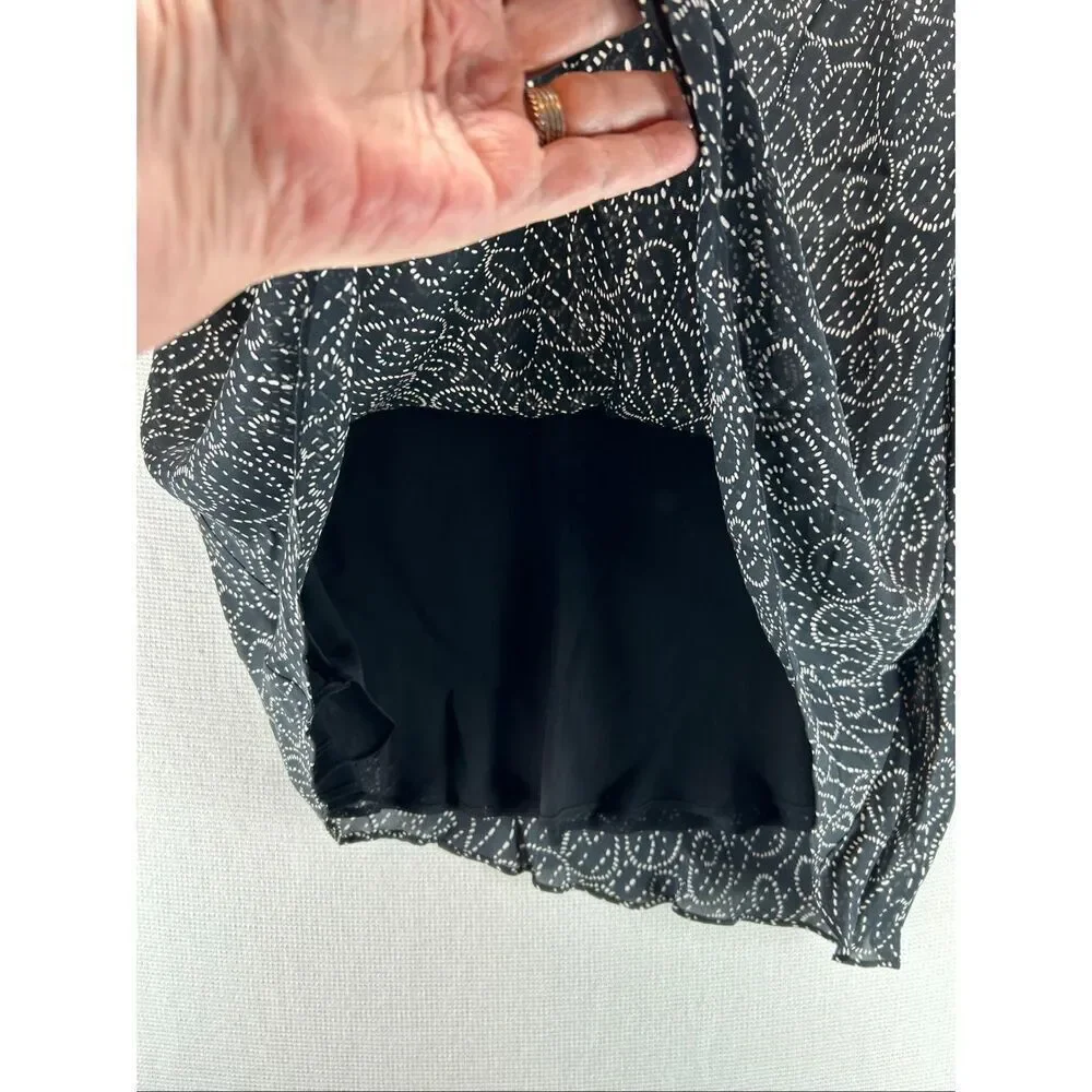 New 100% Silk Swirl Print Skirt XL Black White Bias Cut Y2K Minimal Office Siren